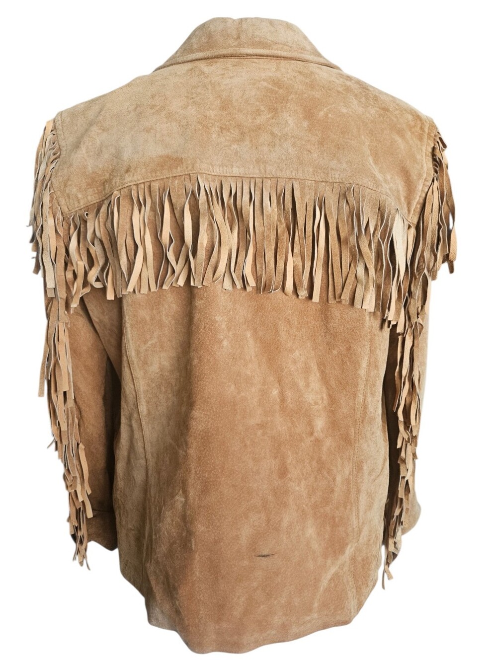 Vtg Lauren Ralph Lauren 100% Genuine Leather Suede Fringe Jacket Tan Western S/M - Picture 4 of 15